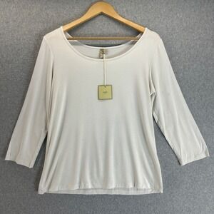 Comfy USA 3/4‎ Sleeve Round Scoop Neck Tee Top Casual White Size Large NWT FLAW